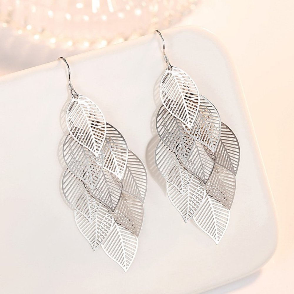 NEW 925 Sterling Silver Leaf Drop Earrings